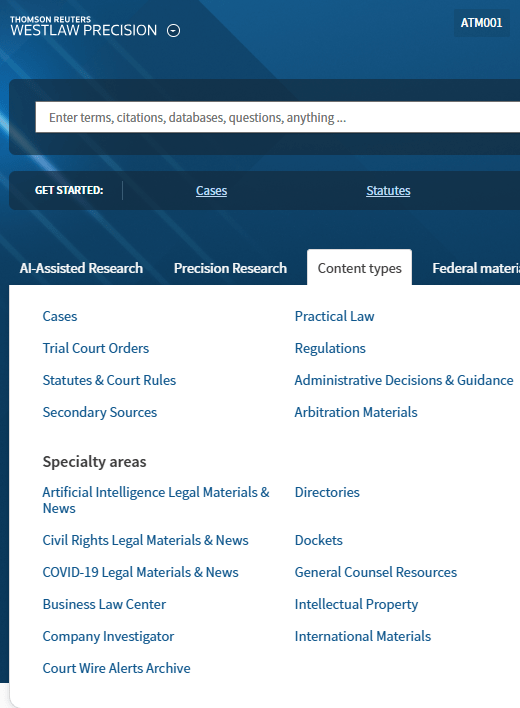 Where to find dockets on Westlaw Precision.